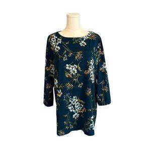Susan Graver Women's XL Blue Floral Fairy Stretchy Soft Casual Pullover Blouse